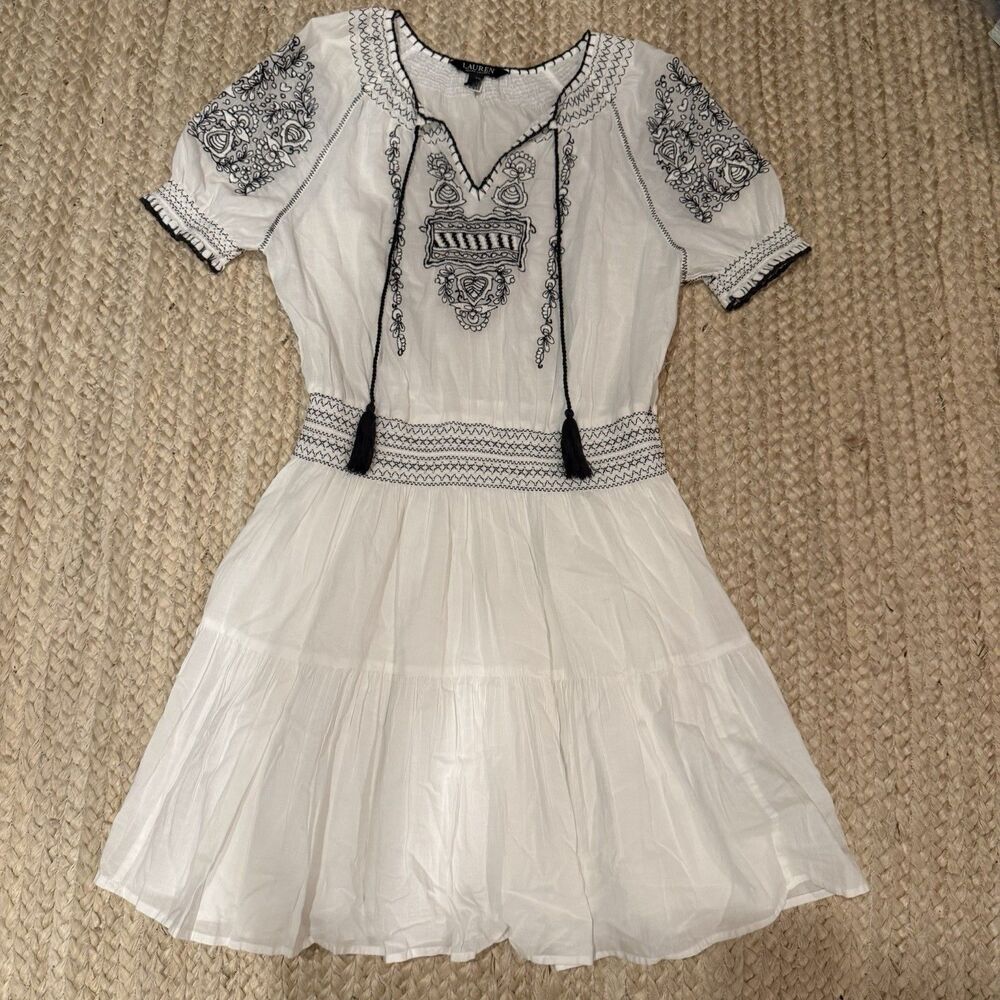 Ralph Lauren Women’s White Stitch Short Sleeve Dress Size 2